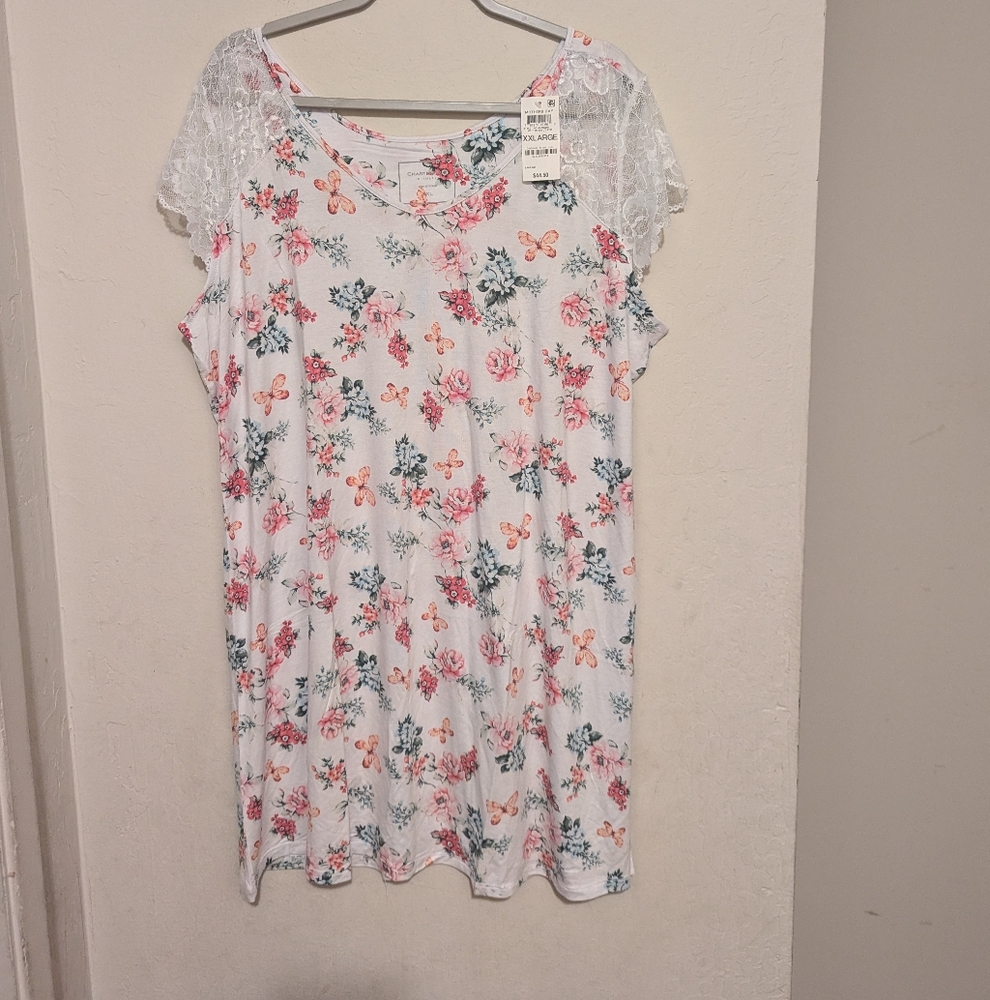 NWT Charter Club Intimates White Floral Blue And Pink Lace  Dress Size XXL
